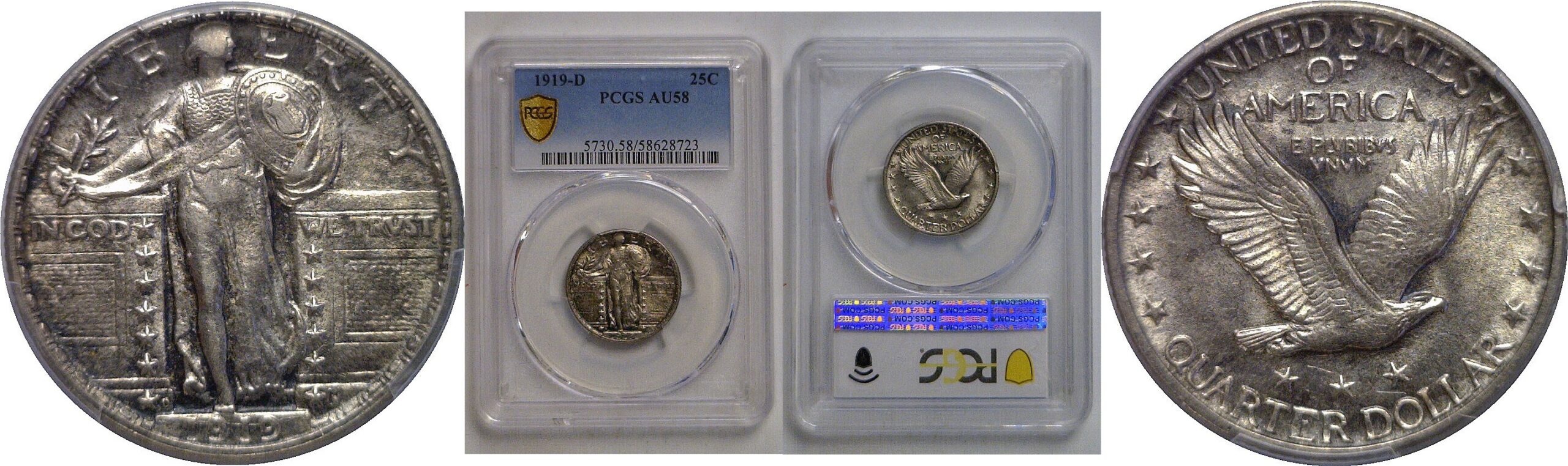 1919-D Standing Liberty Quarter   PCGS AU-58