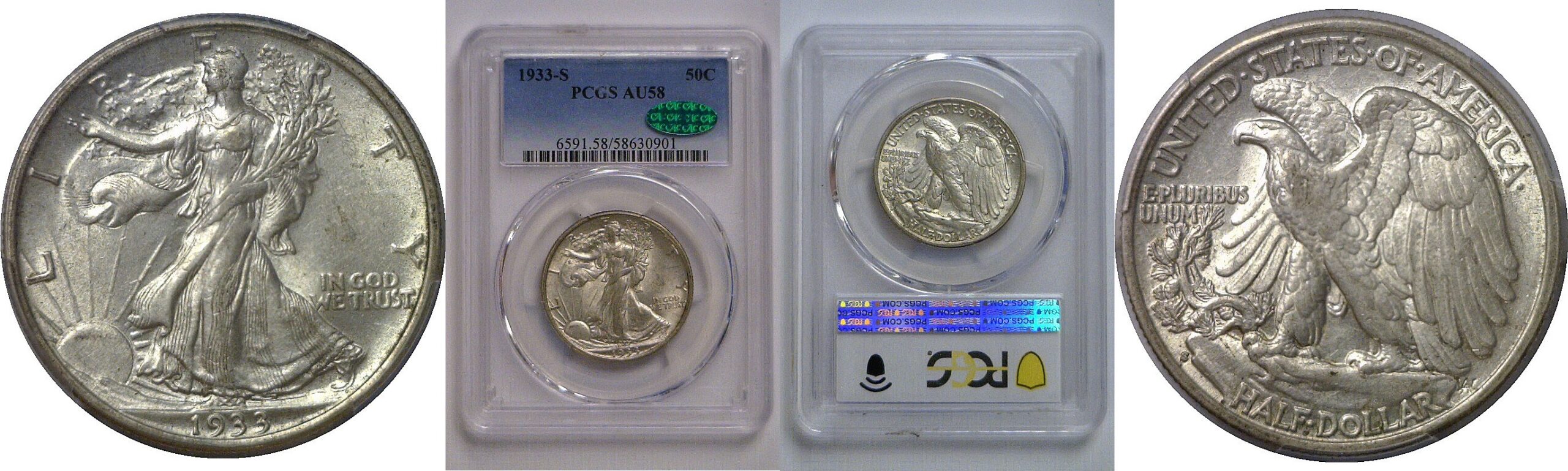 1933-S  Walking Liberty Half Dollar   PCGS AU-58  CAC