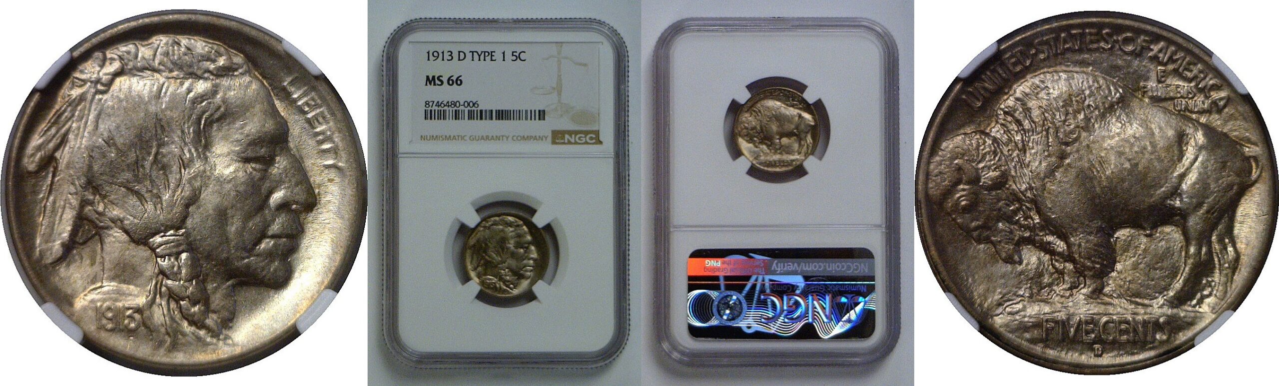 1913-D T-1  Buffalo Nickel   NGC MS-66