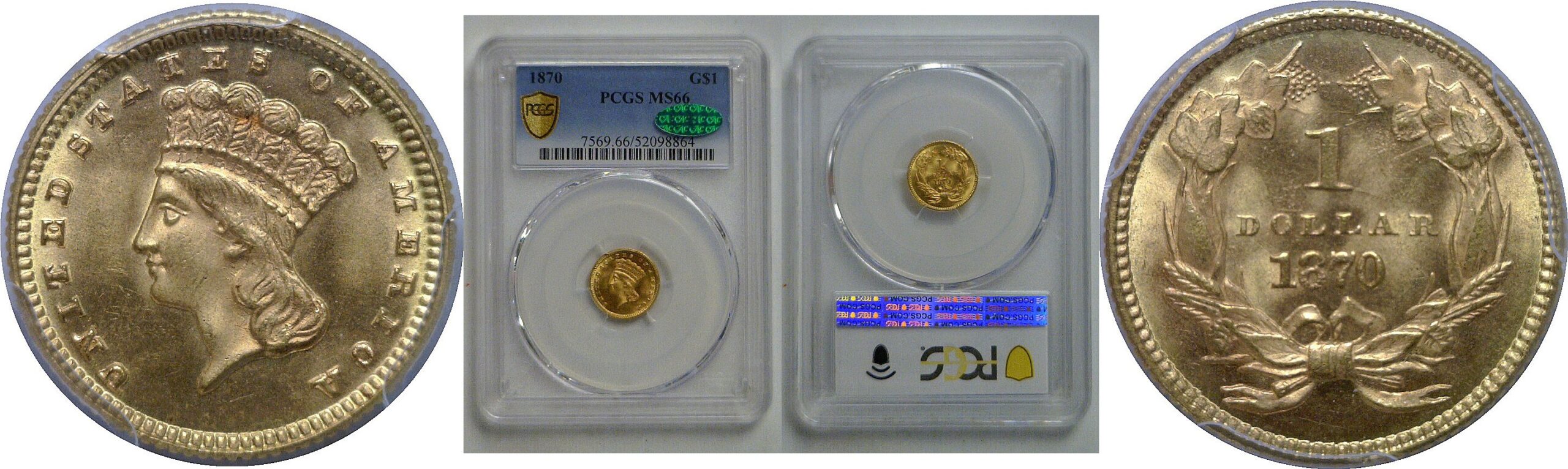 1870 Gold Dollar   PCGS MS-66  CAC