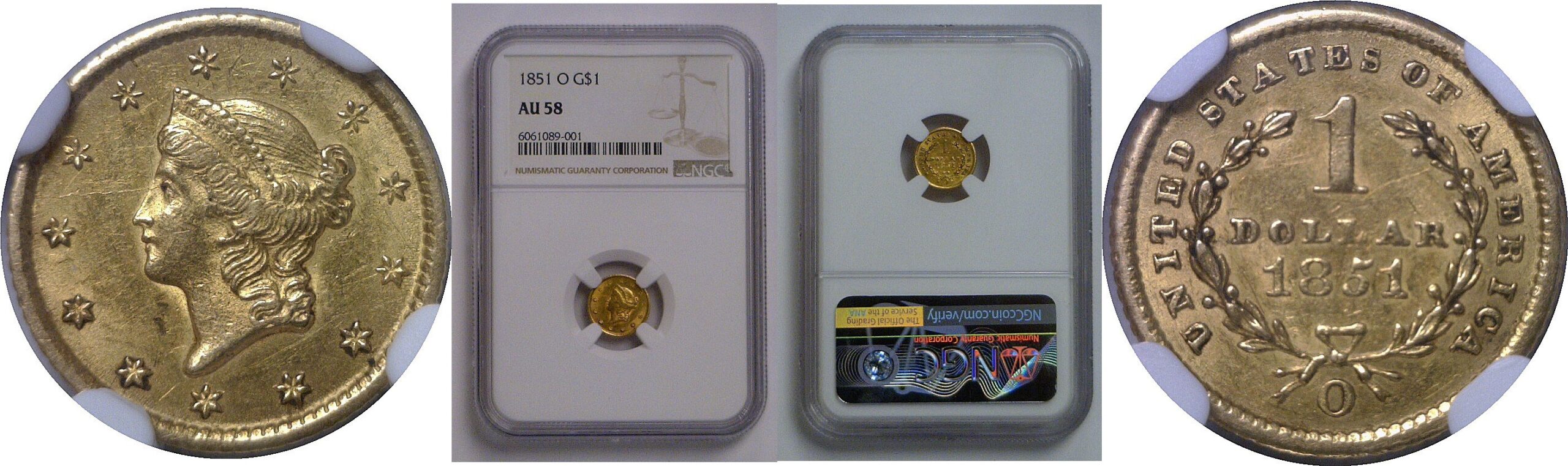 1851-O  Gold Dollar   NGC AU-58
