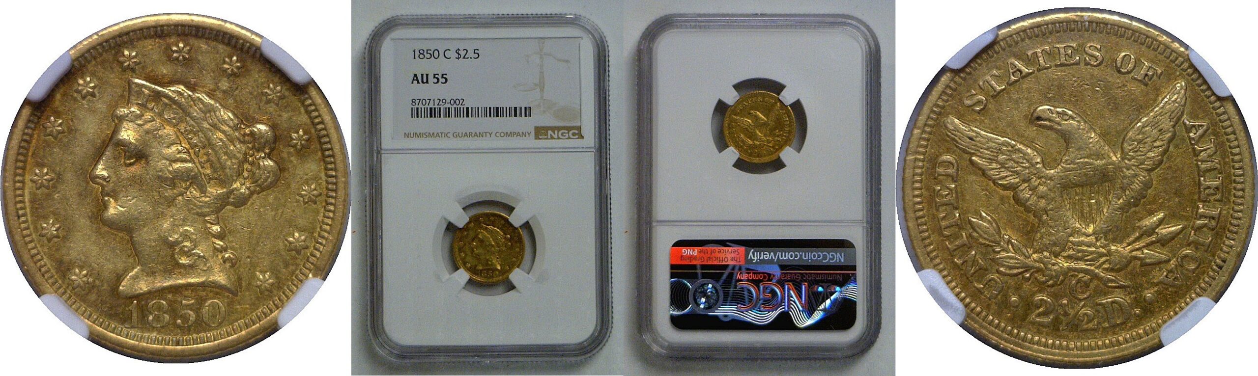 1850-C $2 1/2 Liberty   NGC AU-55