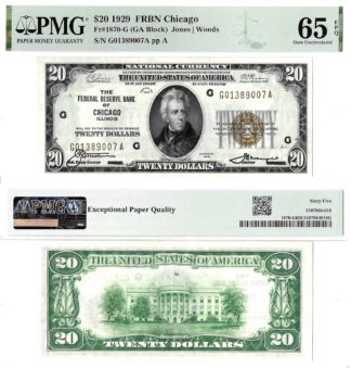 1929 $20 Chicago District Federal Reserve Bank Note Fr. 1870-G PMG Gem Unc 65 EPQ