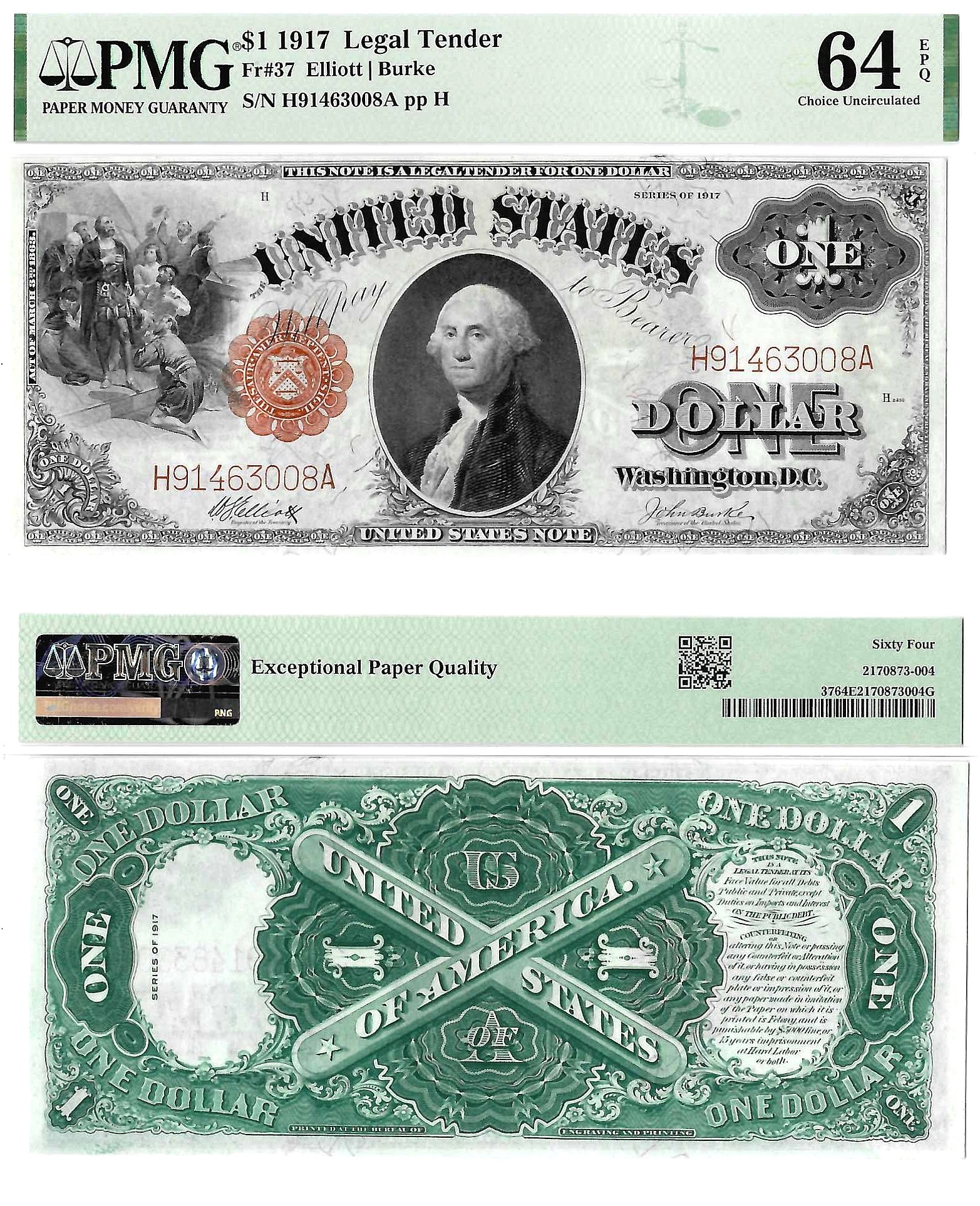 1917 $1 Legal Tender Fr. 37 PMG Choice Uncirculated 64 EPQ
