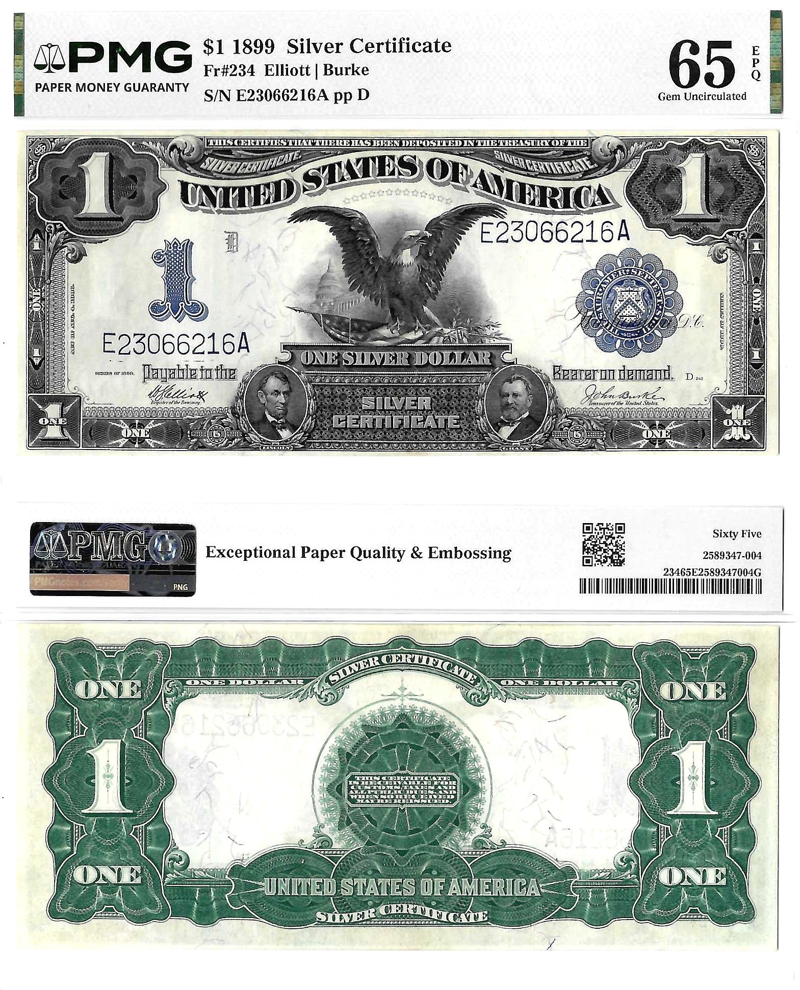 1899 $1 Silver Certificate Fr. 234 PMG Gem Uncirculated 65 EPQ