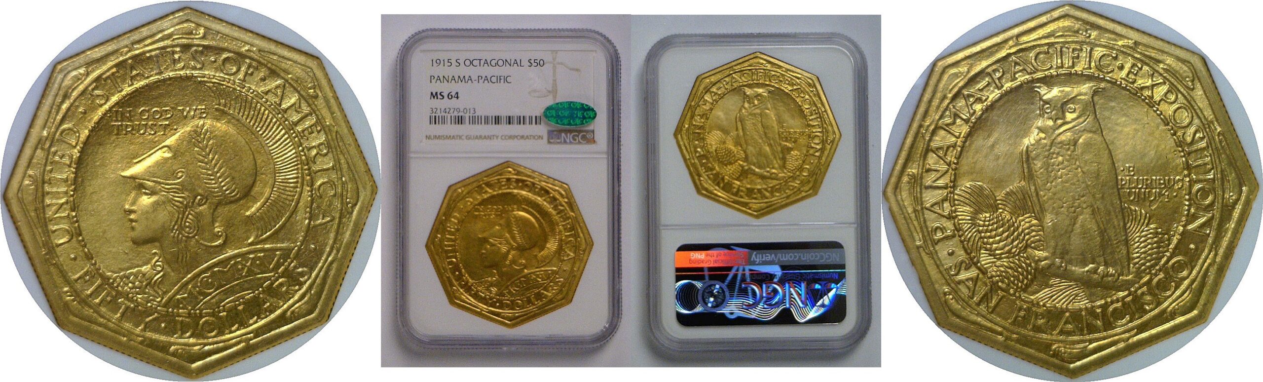 1915-S Octagonal $50 Panama-Pacific Gold Commem   NGC MS-64  CAC