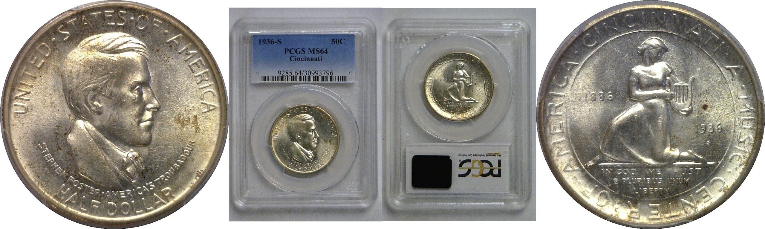 1936-S Cincinnati Commemorative Half Dollar   PCGS MS-64
