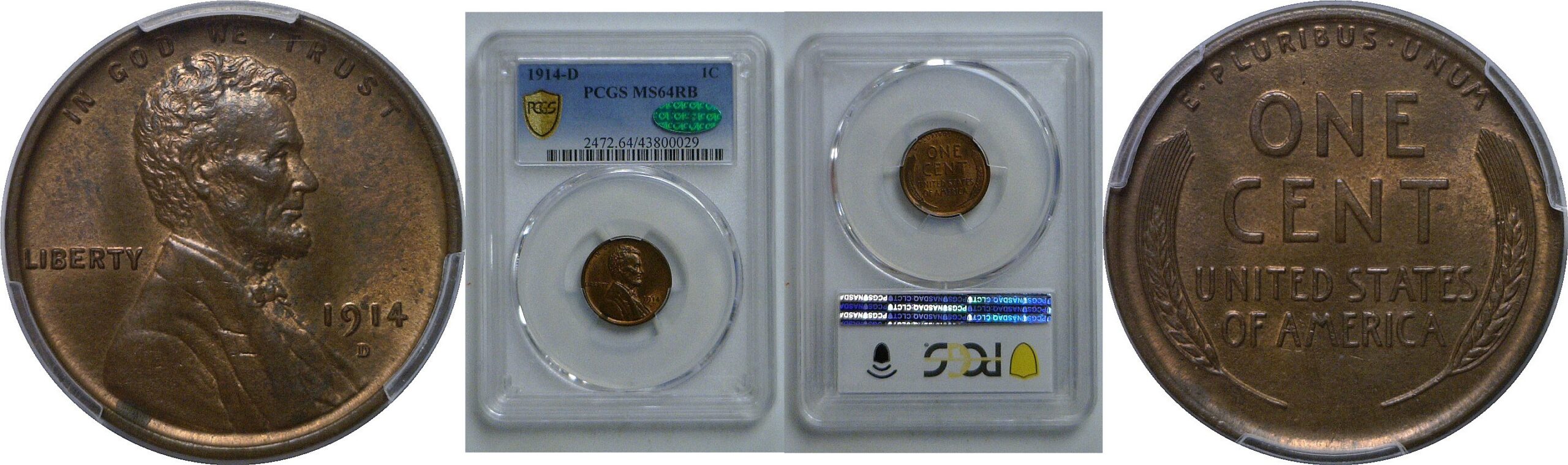 1914-D Lincoln Cent   PCGS MS-64 RB  CAC