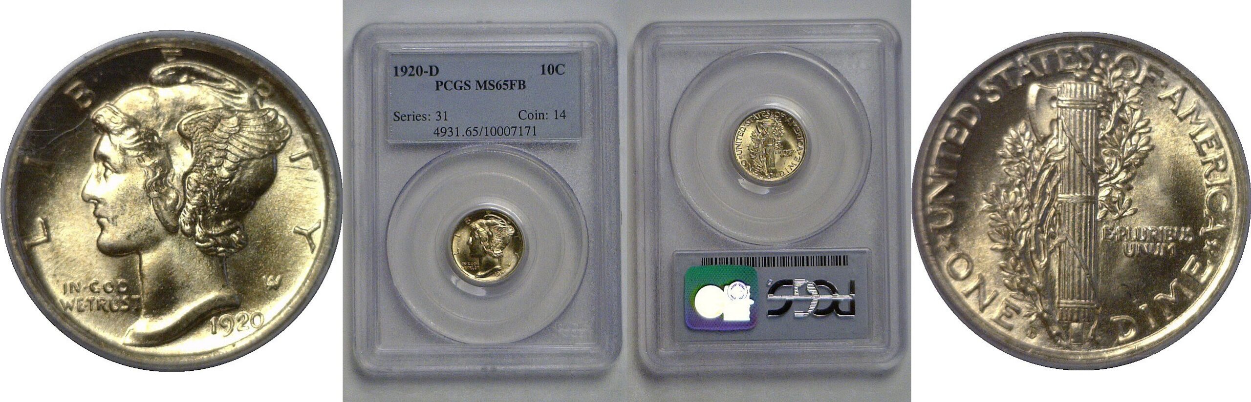 激レア アメリカ ギフトカード 6枚セット usdm 1920-D Mercury Dime PCGS MS-65 FB - Coast to Coast Coins
