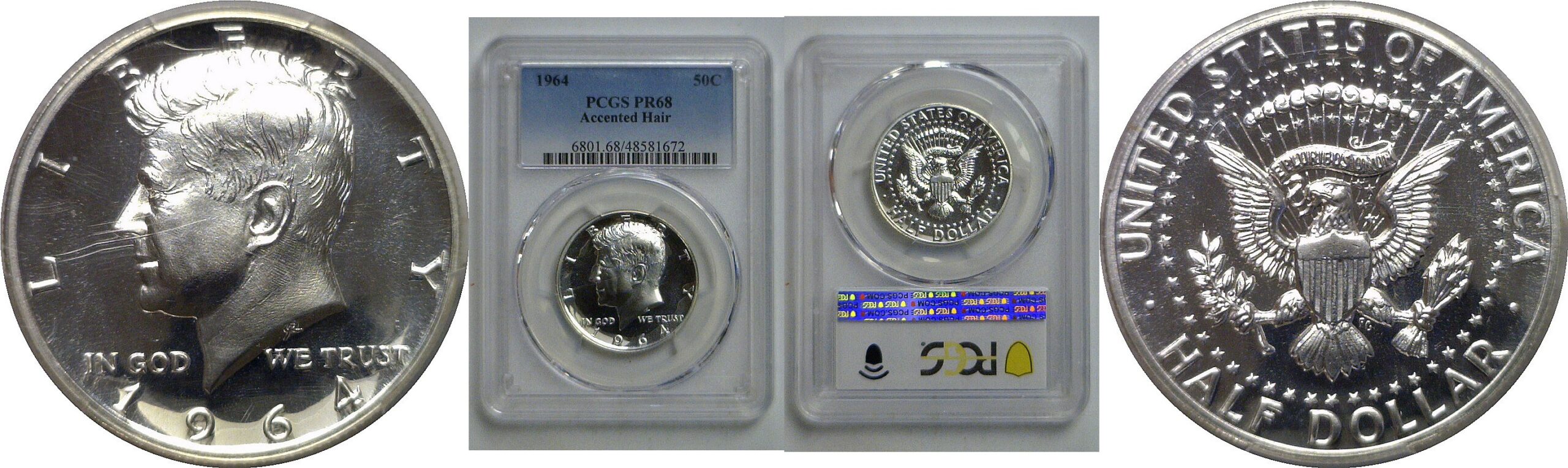 1964 Accented Hair   Kennedy Half Dollar   PCGS PR-68