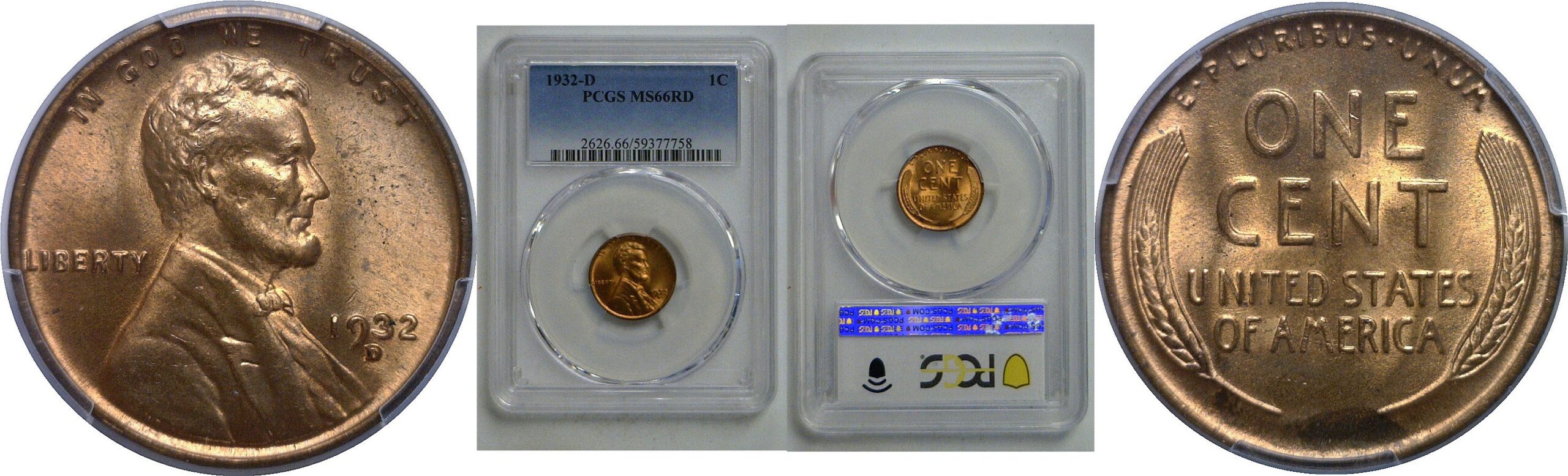 1932-D Lincoln Cent   PCGS MS-66 RD
