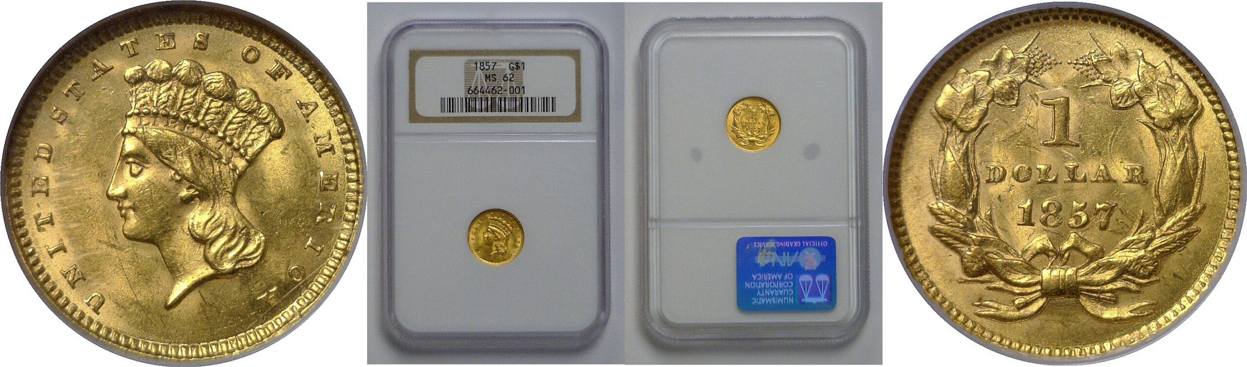 1857  Gold Dollar   NGC MS-62
