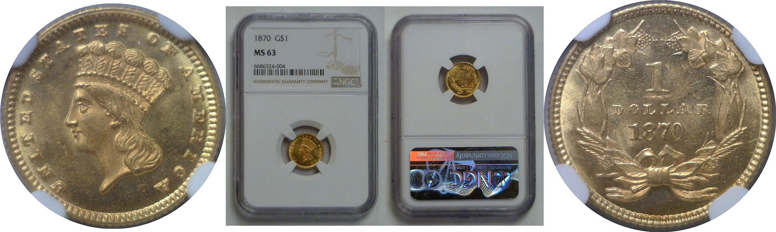 1870 Gold Dollar   NGC MS-63