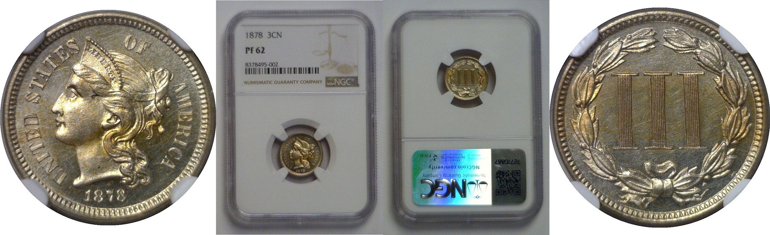1878 Nickel Three Cent   NGC PF-62