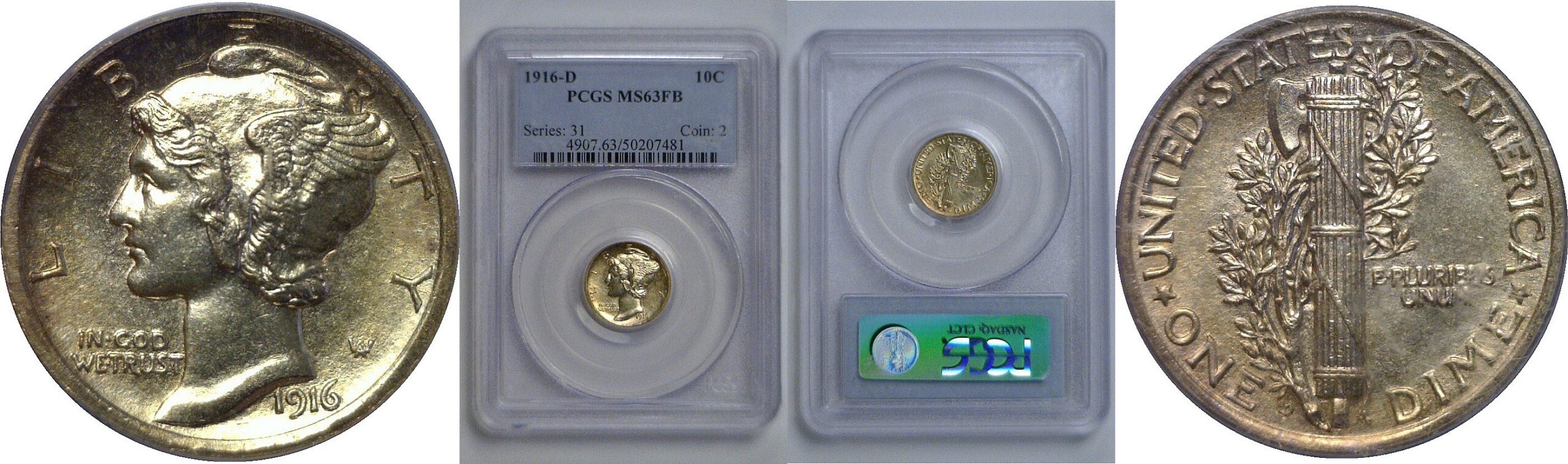 1916-D  Mercury Dime   PCGS MS-63 FB