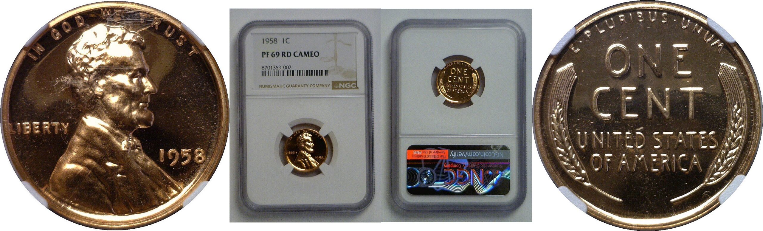 1958  Lincoln Cent   NGC PF-69 RD Cameo