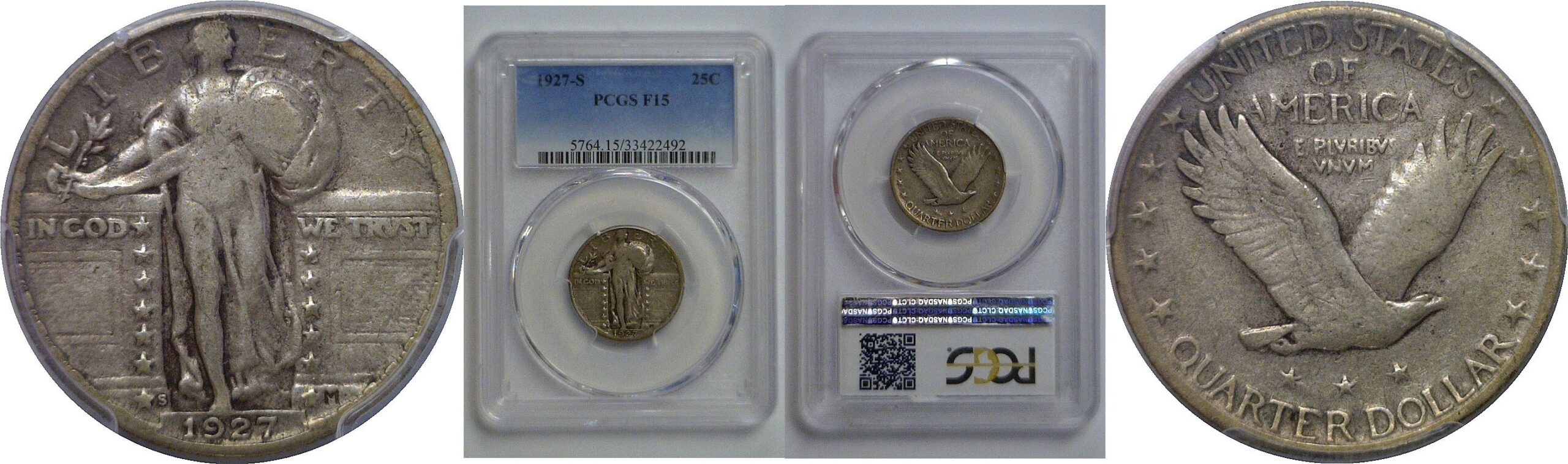 1927-S  Standing Liberty Quarter   PCGS F-15