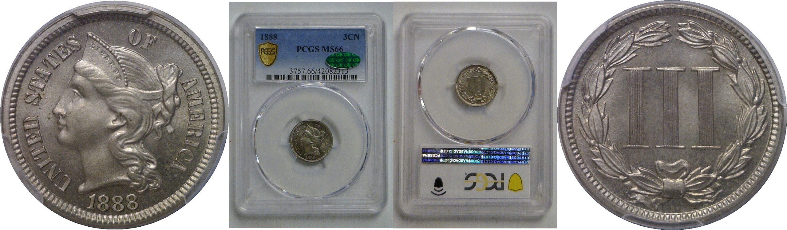 1888 Nickel Three Cent   PCGS MS-66  CAC