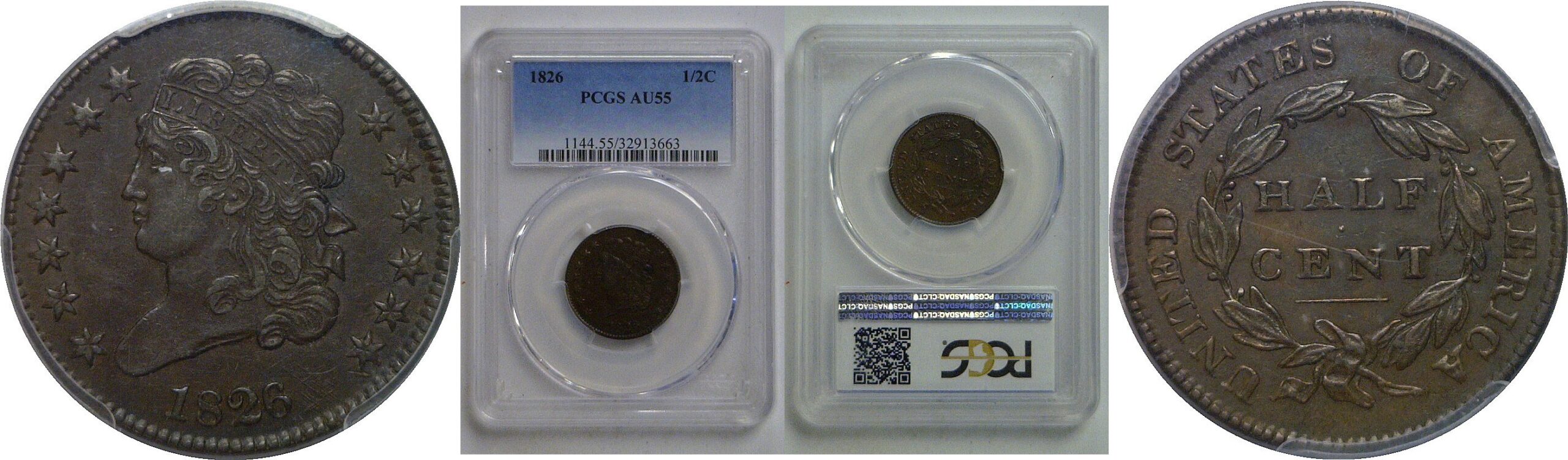 1826 Half Cent   PCGS AU-55
