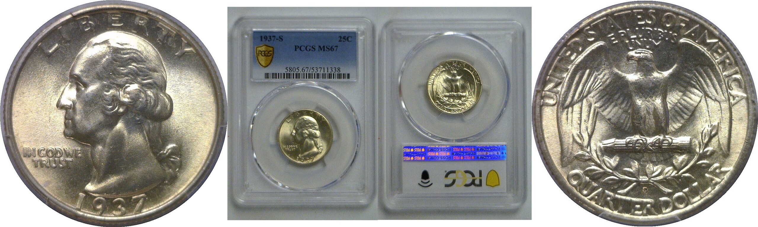 1937-S Washington Quarter   PCGS MS-67