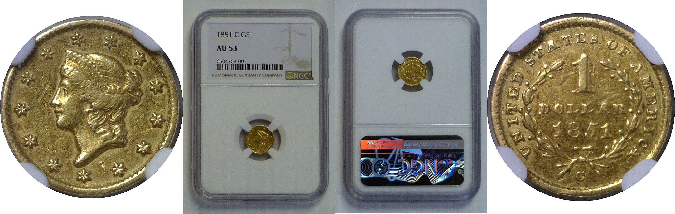1851-C  Gold Dollar   NGC AU-53