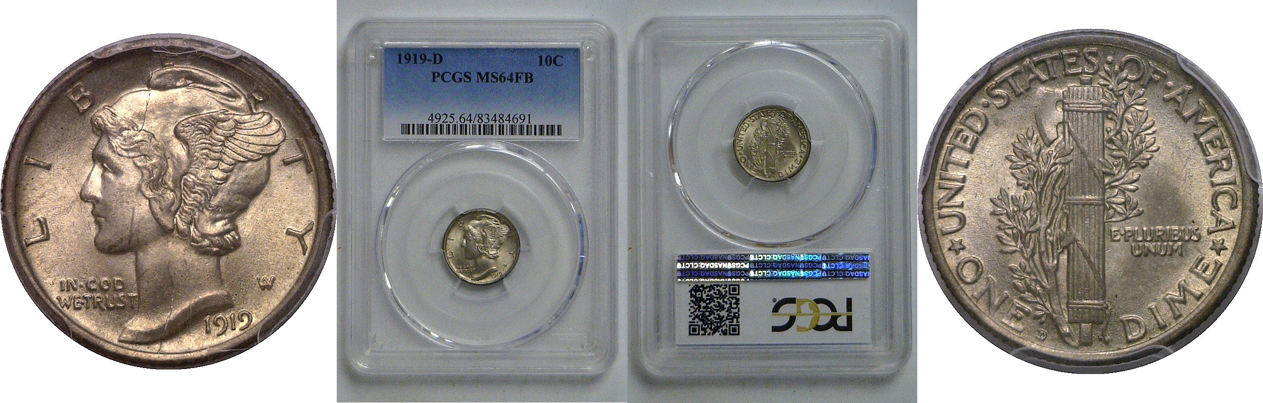 1919-D Mercury Dime   PCGS MS-64 FB