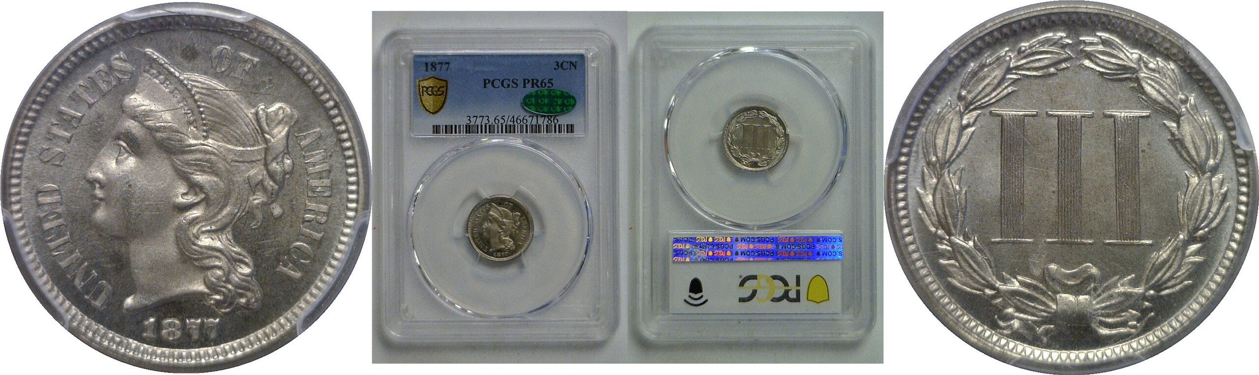 1877 Nickel Three Cent   PCGS PR-65  CAC