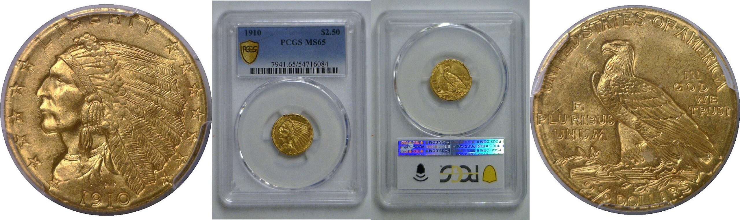 1910 $2 1/2 Indian   PCGS MS-65
