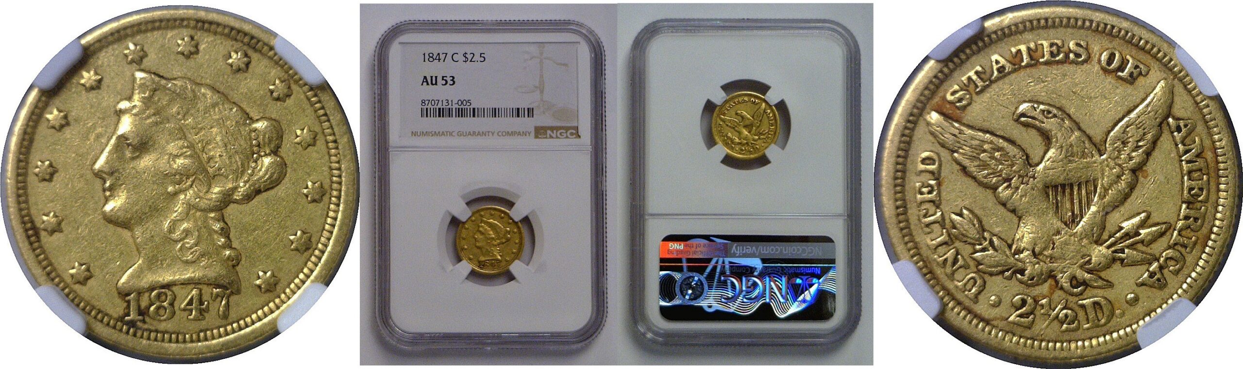 1847-C $2 1/2 Liberty   NGC AU-53