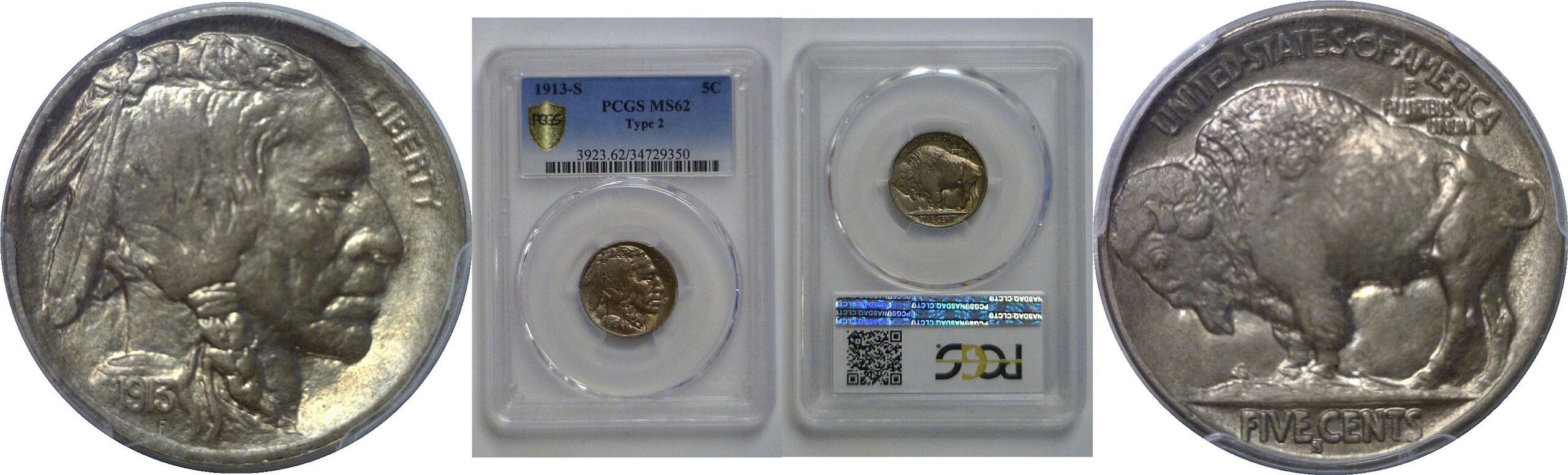 1913-S T-2  Buffalo Nickel   PCGS MS-62
