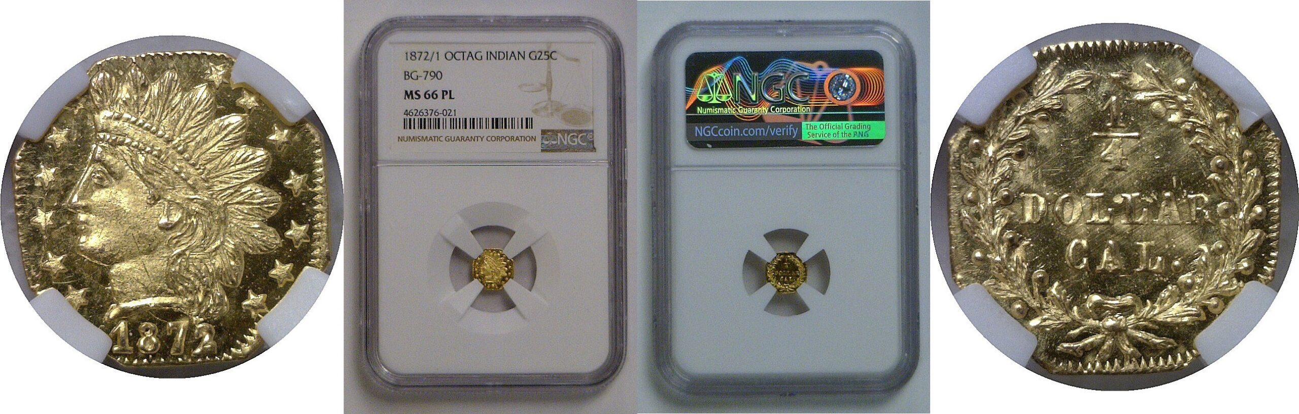 1872/1 25c  California Fractional Gold  BG-790   NGC MS-66 PL