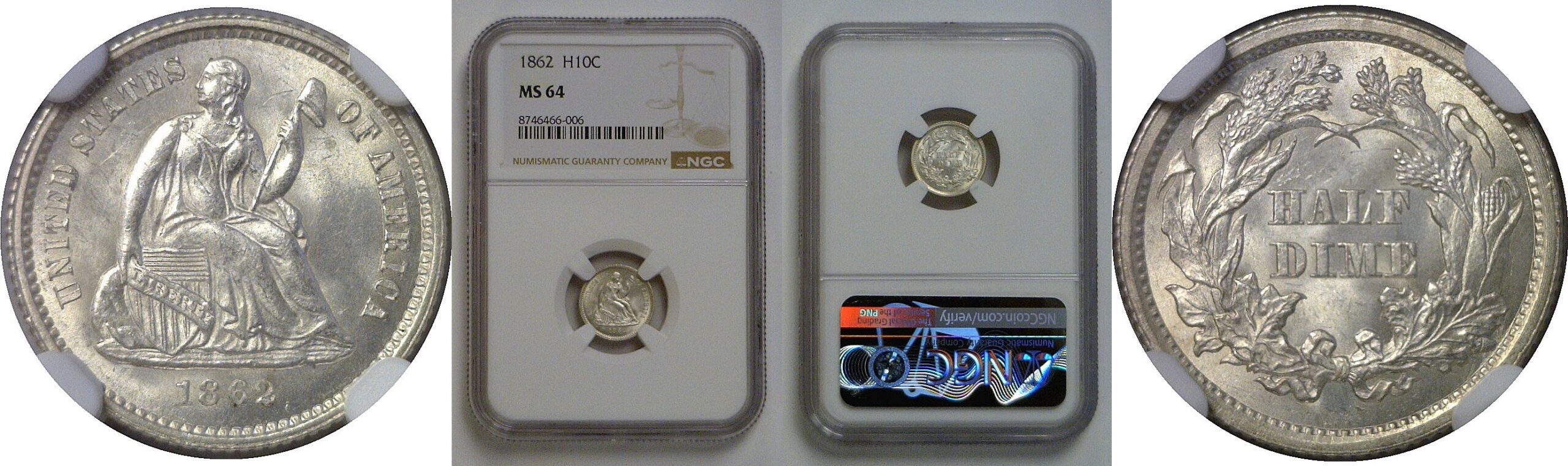 1862 Seated Liberty Half Dime   NGC MS-64