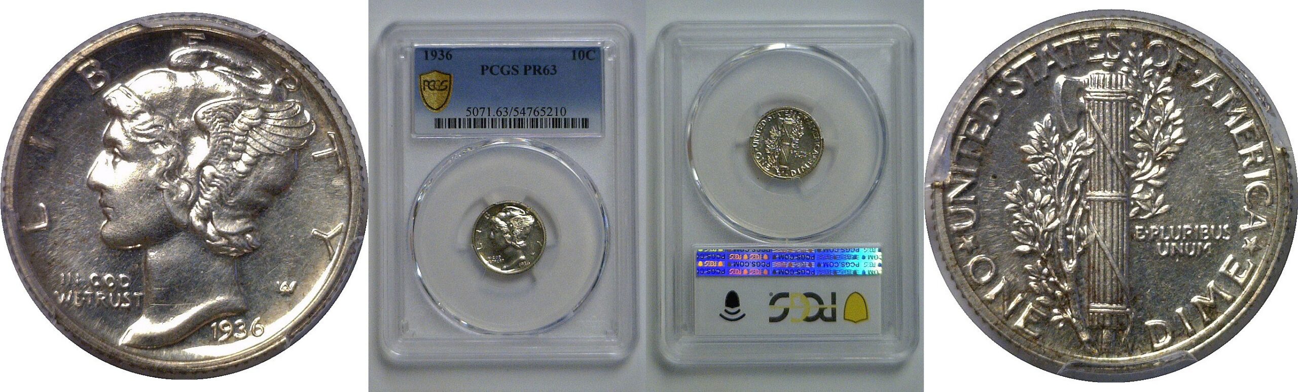 1936  Mercury Dime   PCGS PR-63