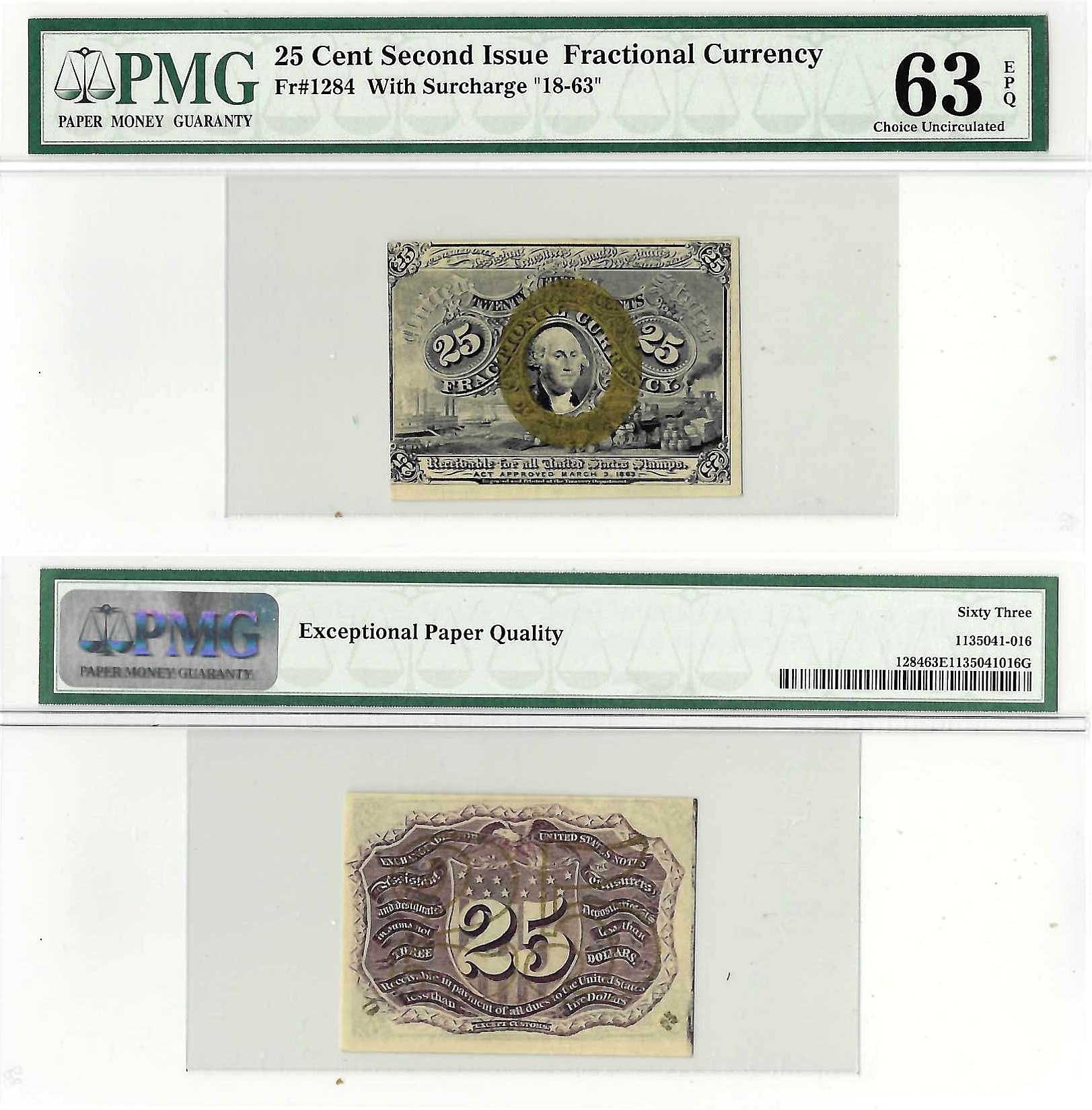 25 Cent Second Issue Fractional Currency Fr. 1284 PMG Choice UNC 63 EPQ