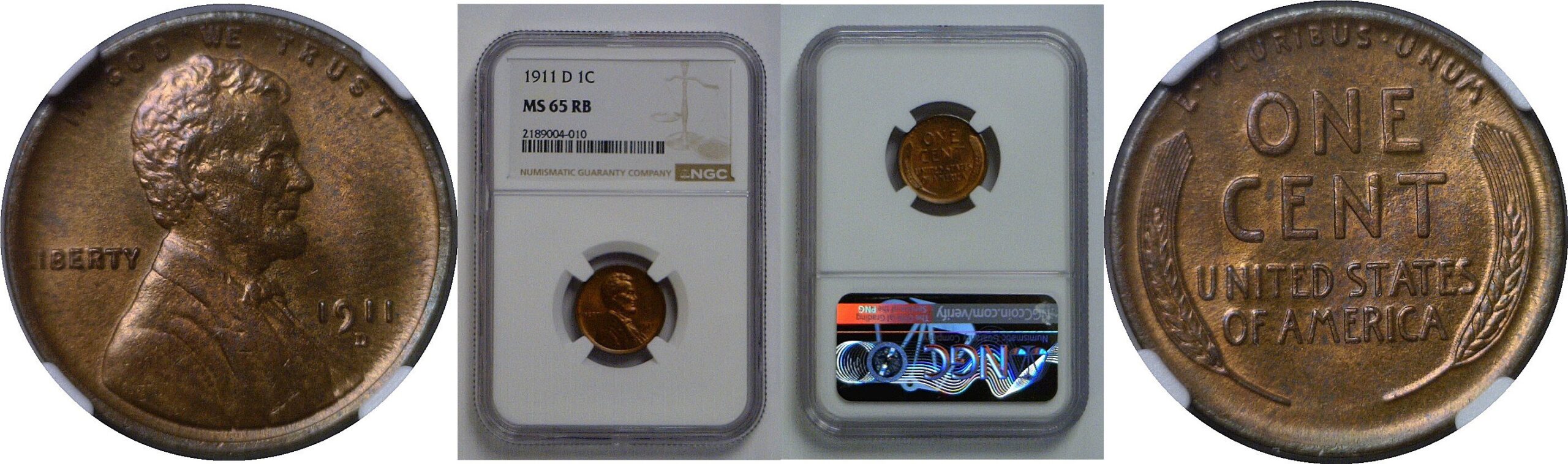 1911-D  Lincoln Cent   NGC MS-65 RB