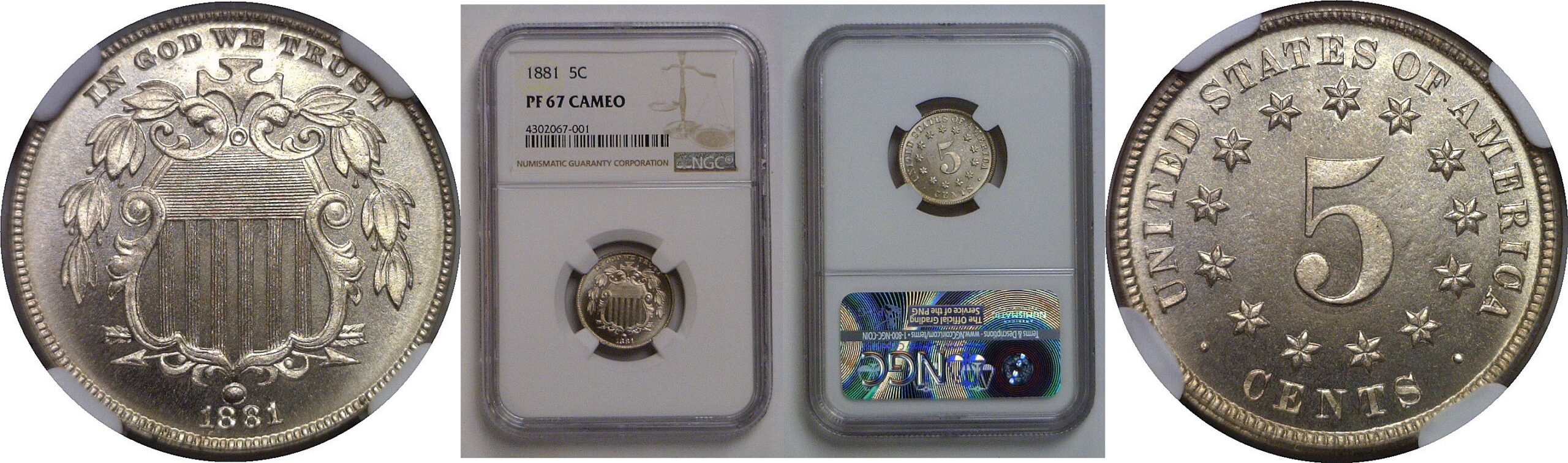 1881  Shield Nickel   NGC PF-67 Cameo