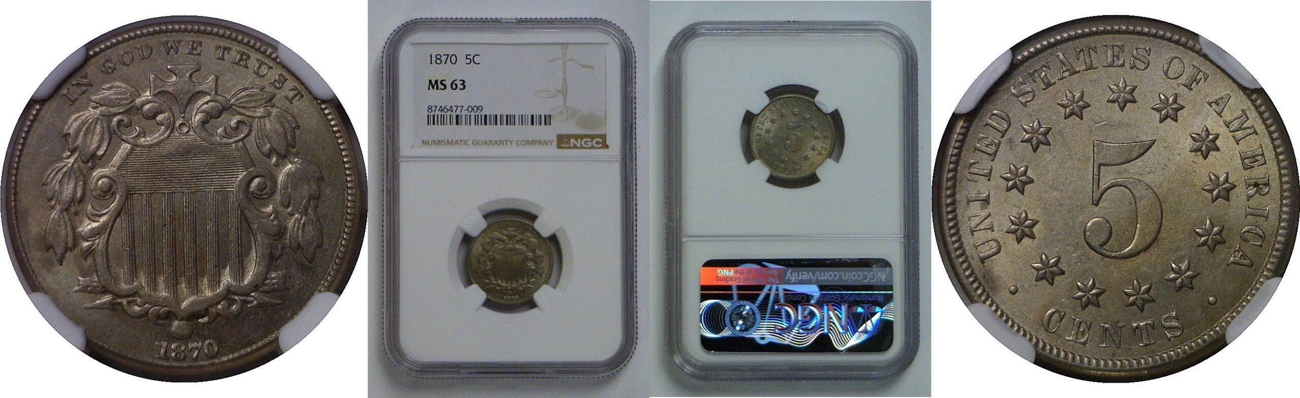 1870 Shield Nickel   NGC MS-63