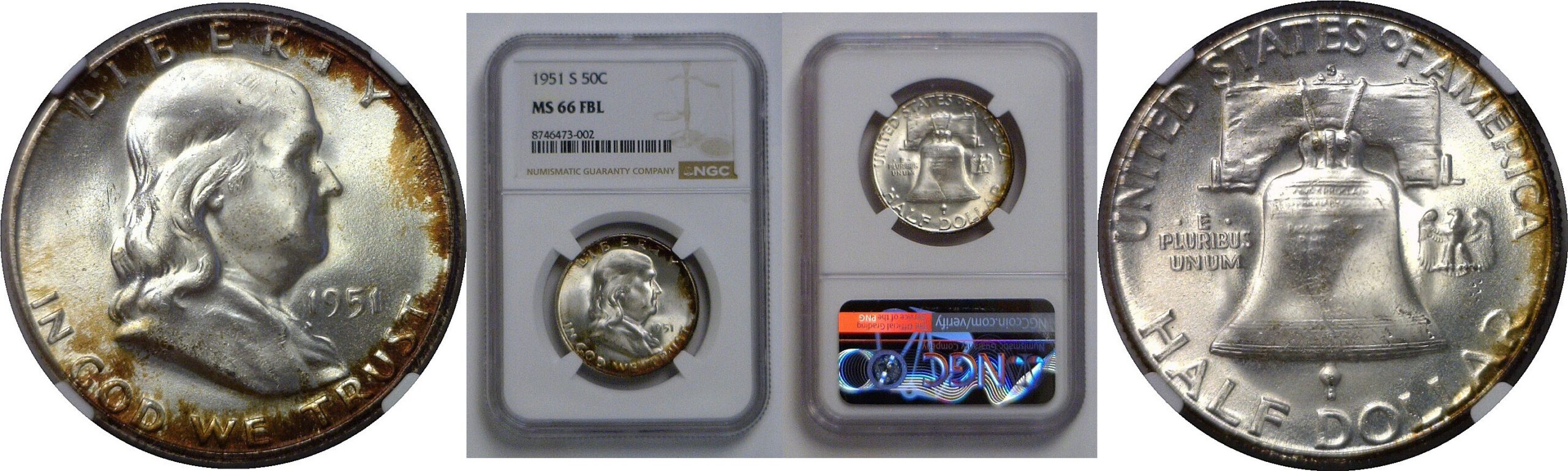 1951-S  Franklin Half Dollar   NGC MS-66 FBL