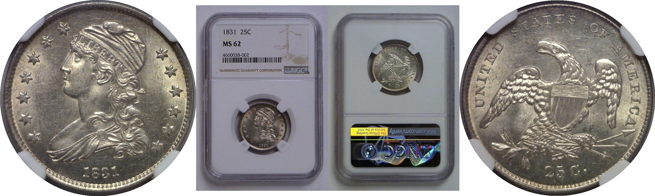 1831  Bust Quarter   NGC MS-62
