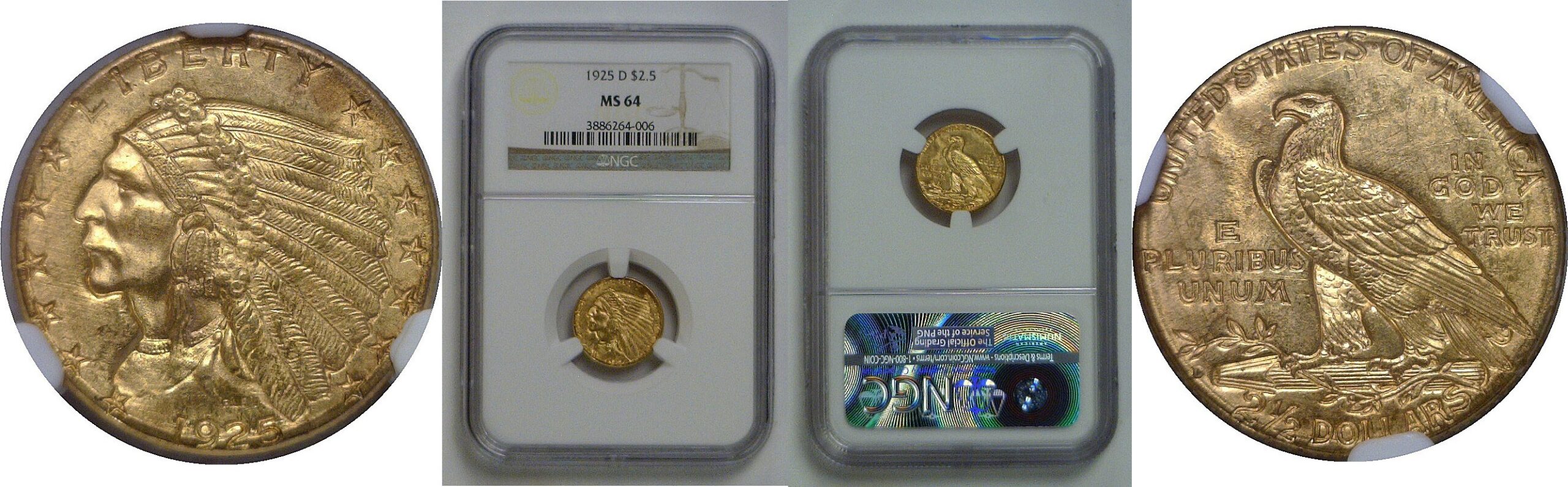 1925-D  $2 1/2 Indian   NGC MS-64