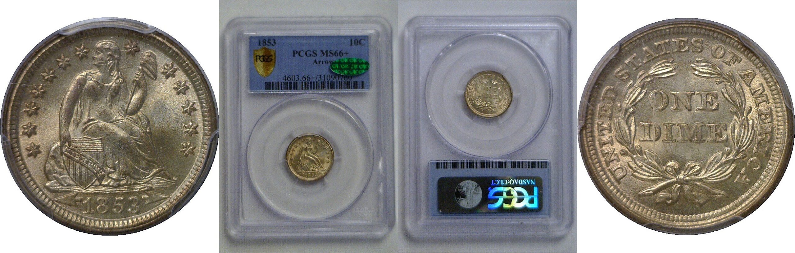 1853 Arrows   Seated Liberty Dime   PCGS MS-66+  CAC