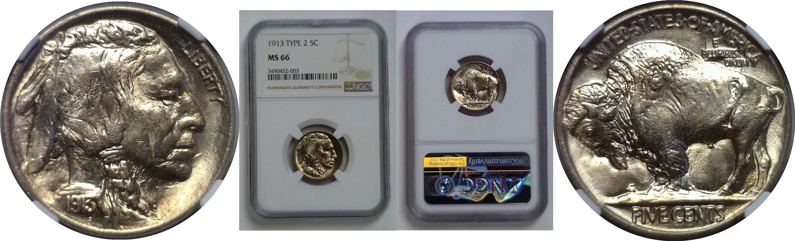 1913 T-2  Buffalo Nickel   NGC MS-66
