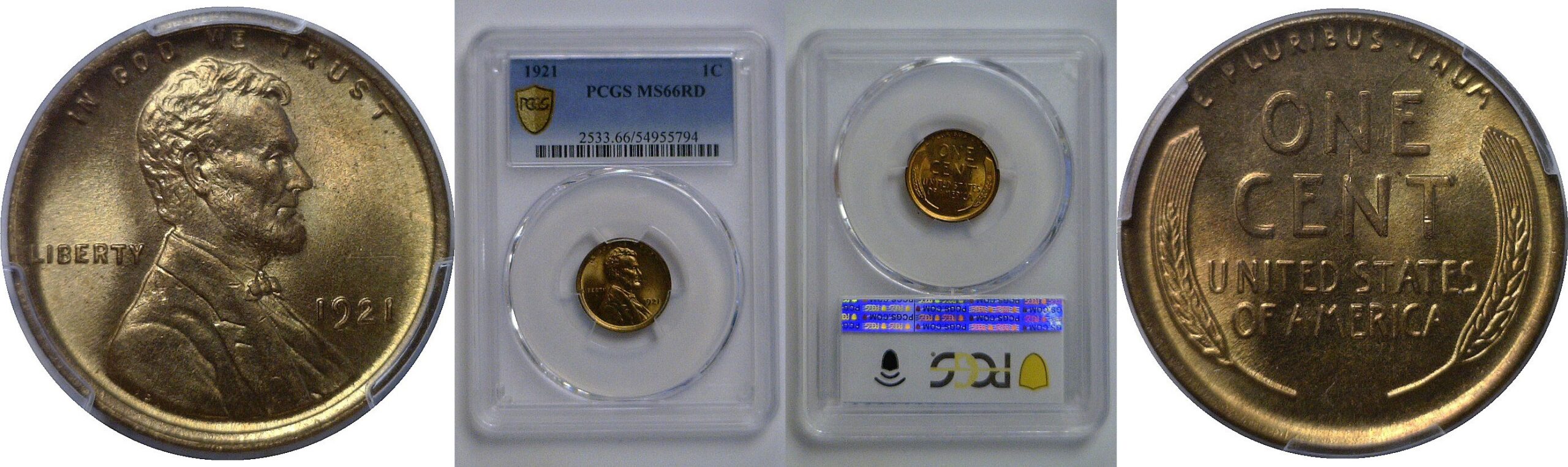 1921  Lincoln Cent   PCGS MS-66 RD