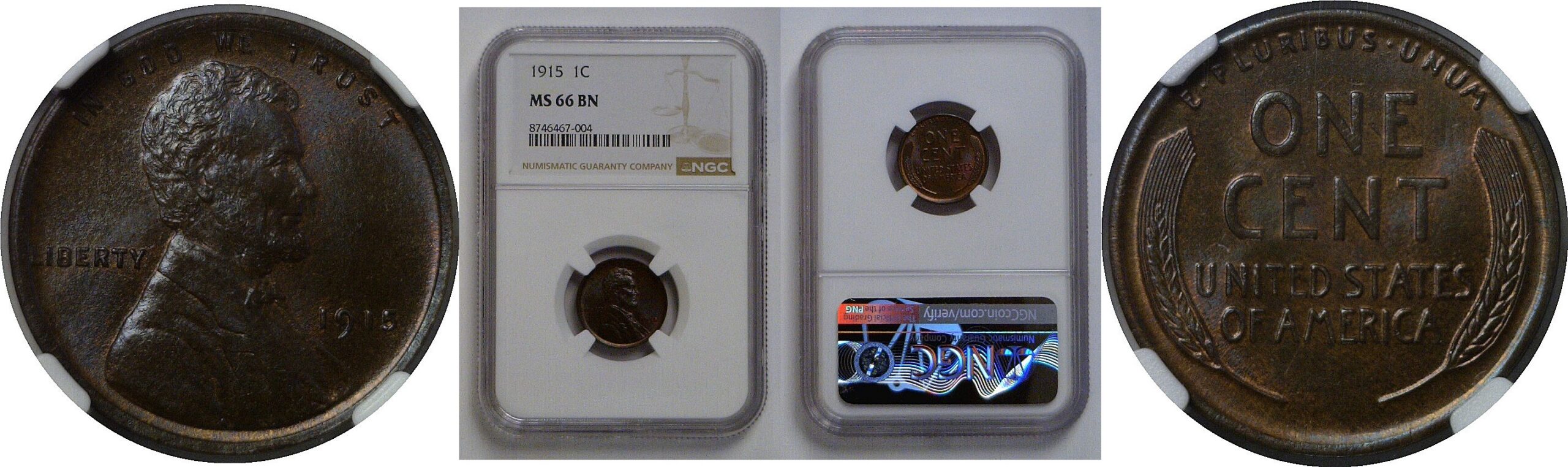 1915  Lincoln Cent   NGC MS-66 BN