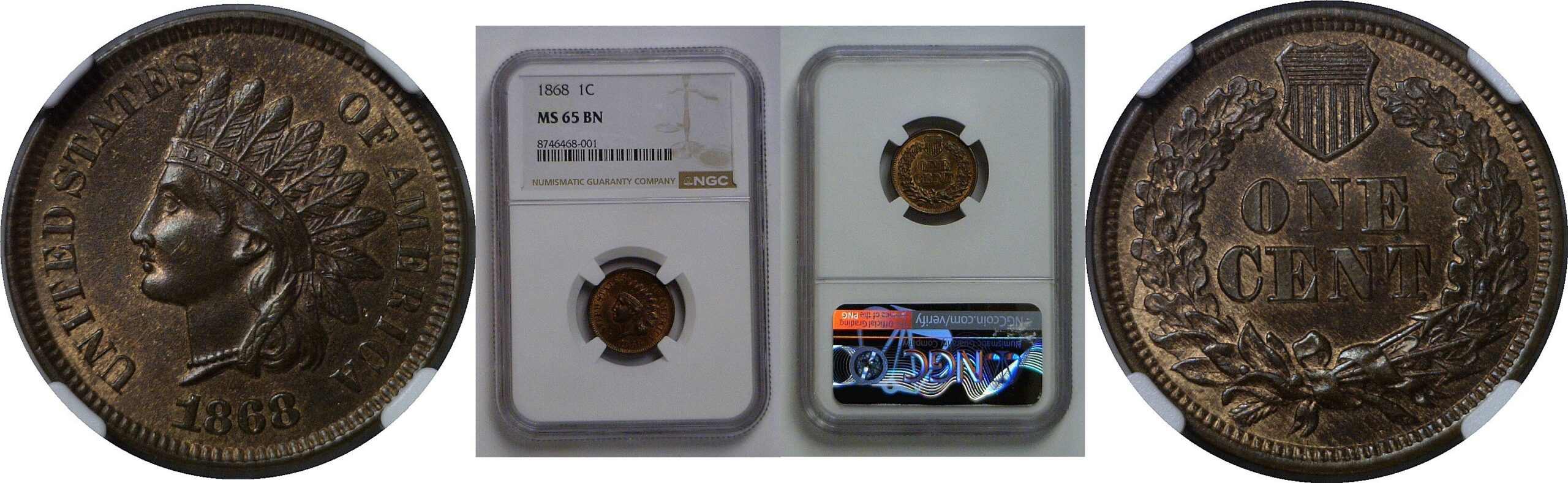 1868  Indian Head Cent   NGC MS-65 BN