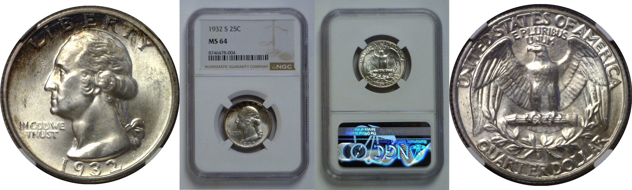 1932-S  Washington Quarter   NGC MS-64