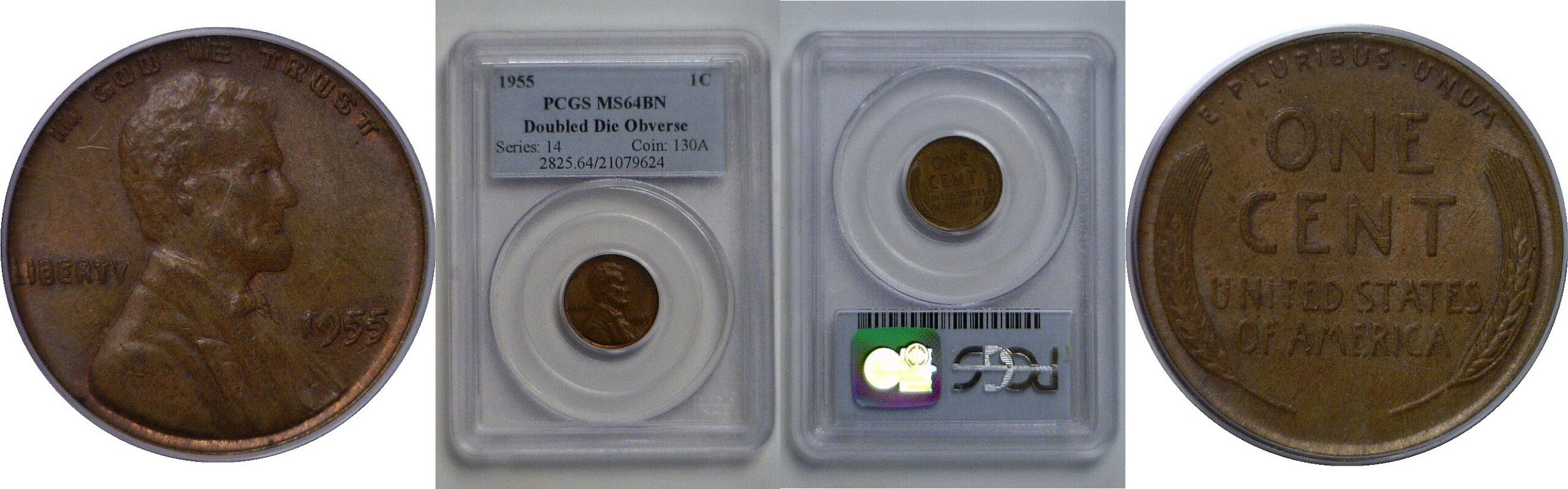 1955 Doubled Die Obverse   Lincoln Cent    PCGS MS-64 BN