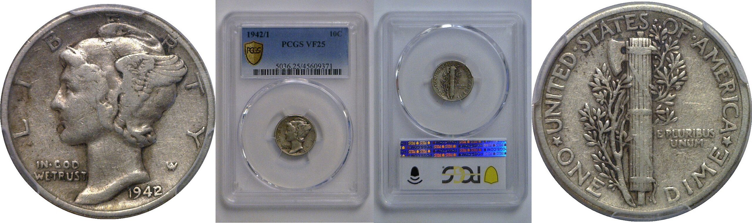 1942/1  Mercury Dime   PCGS VF-25