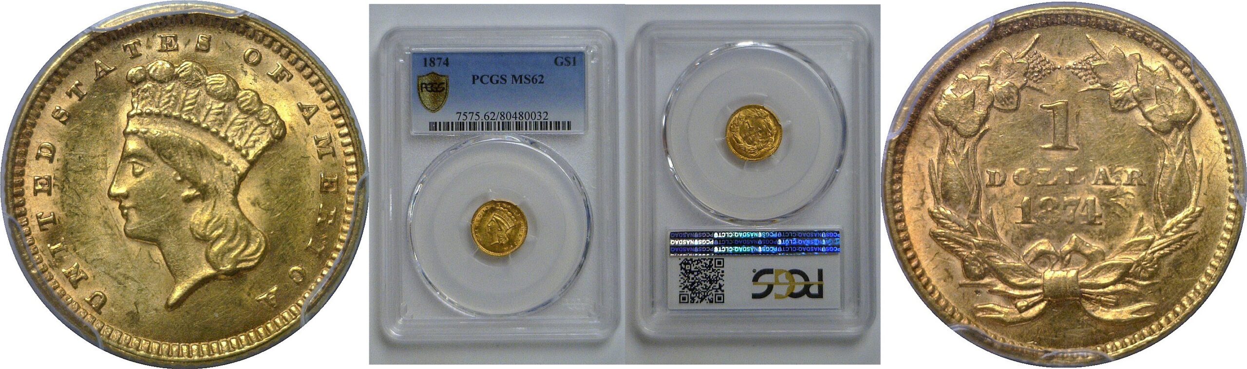 1874  Gold Dollar   PCGS MS-62