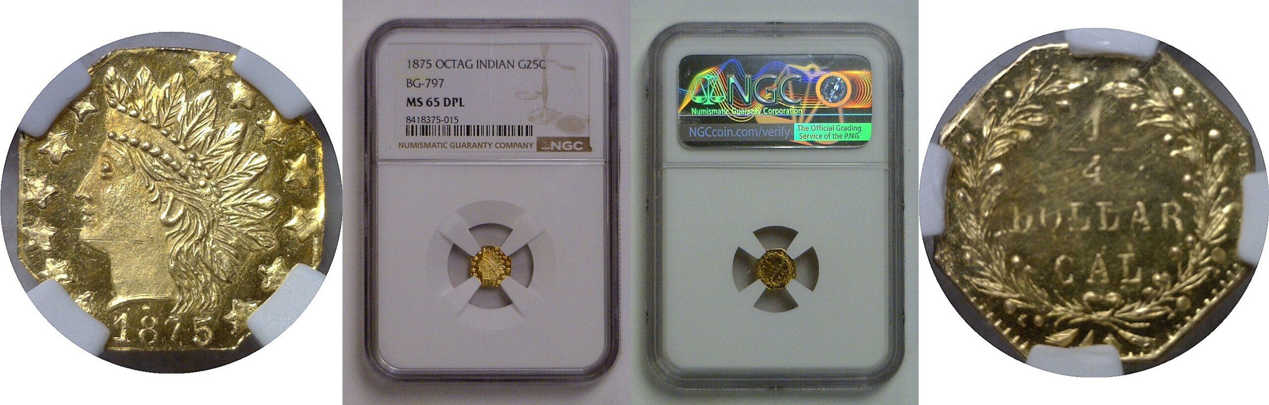 1875 25c  California Fractional Gold  BG-797   NGC MS-65 DMPL